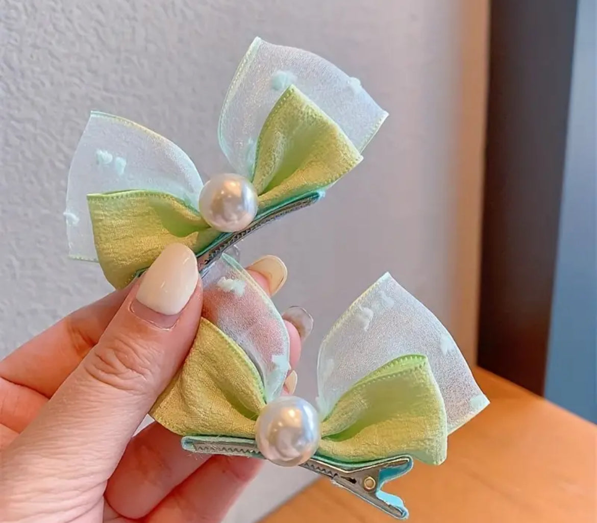 Hair Bows - Ribbon and Pearls