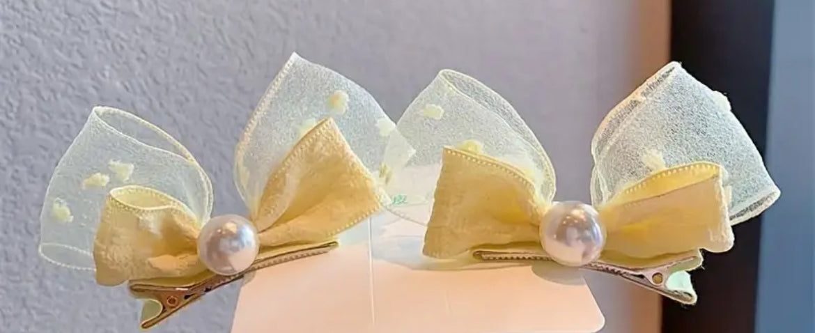 Hair Bows - Ribbon and Pearls