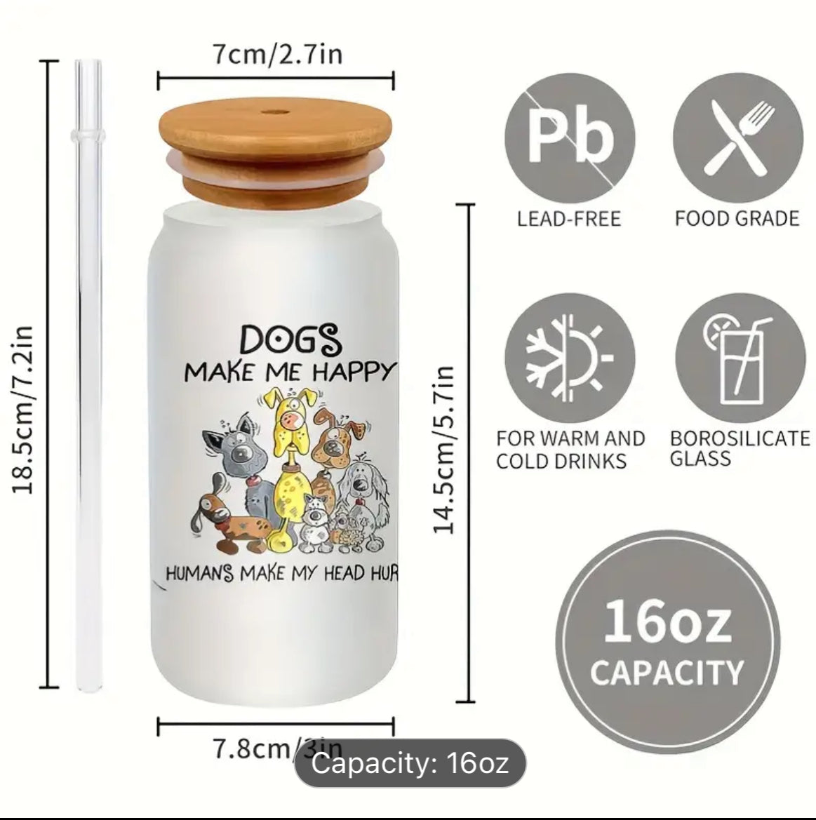 Dogs Make Me Happy Glass Tumbler