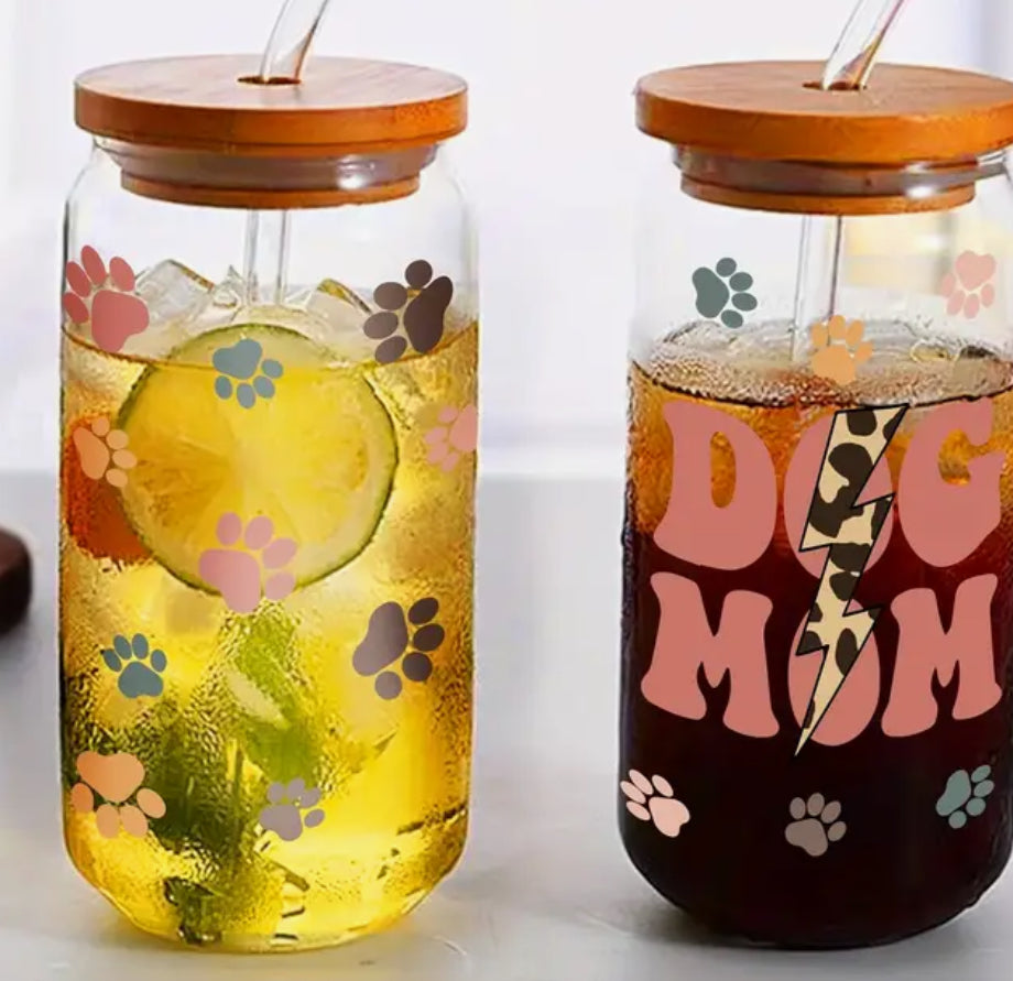 Dog Mom glass tumbler