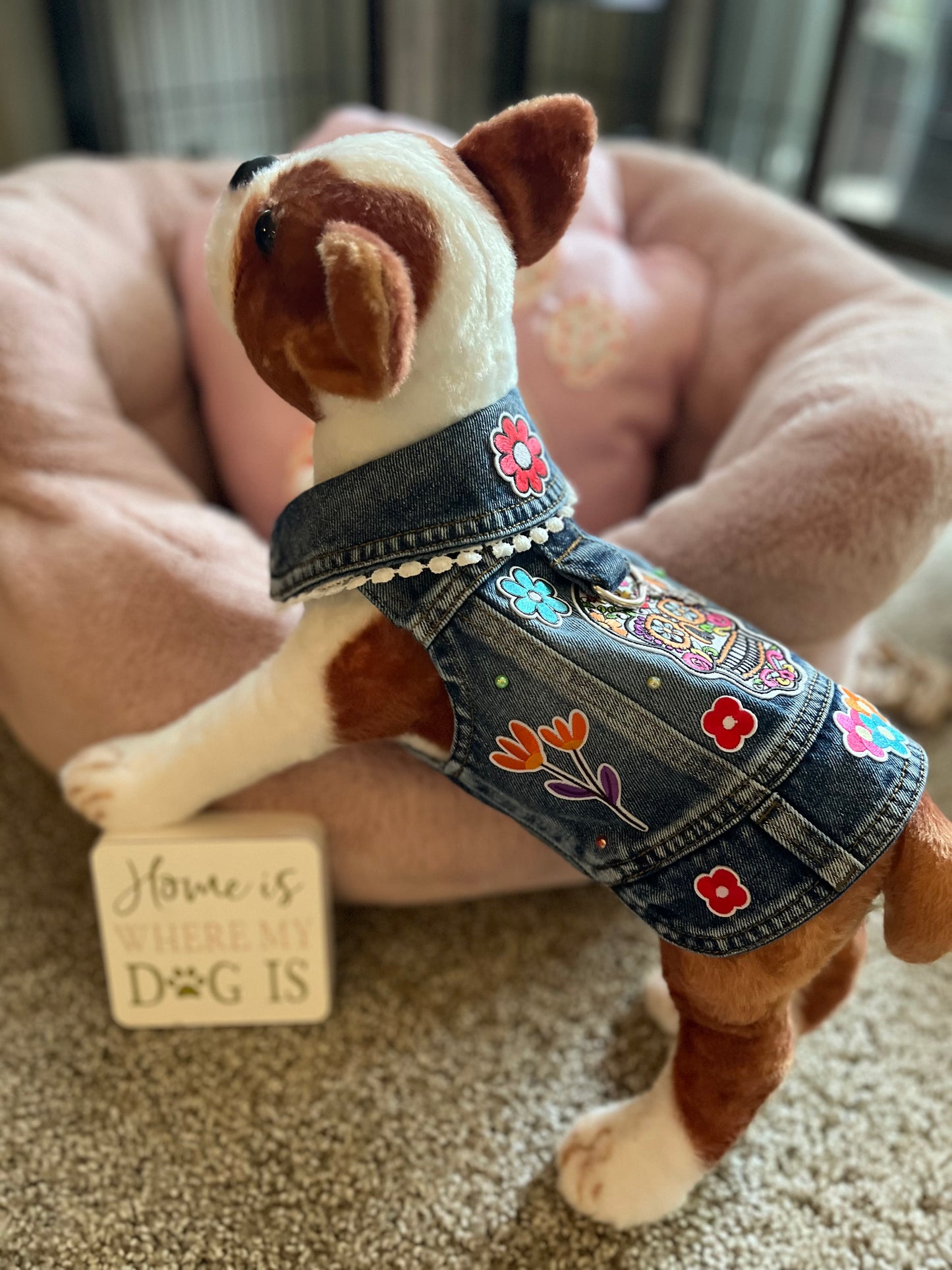Candy skull - Dog denim vest with patches