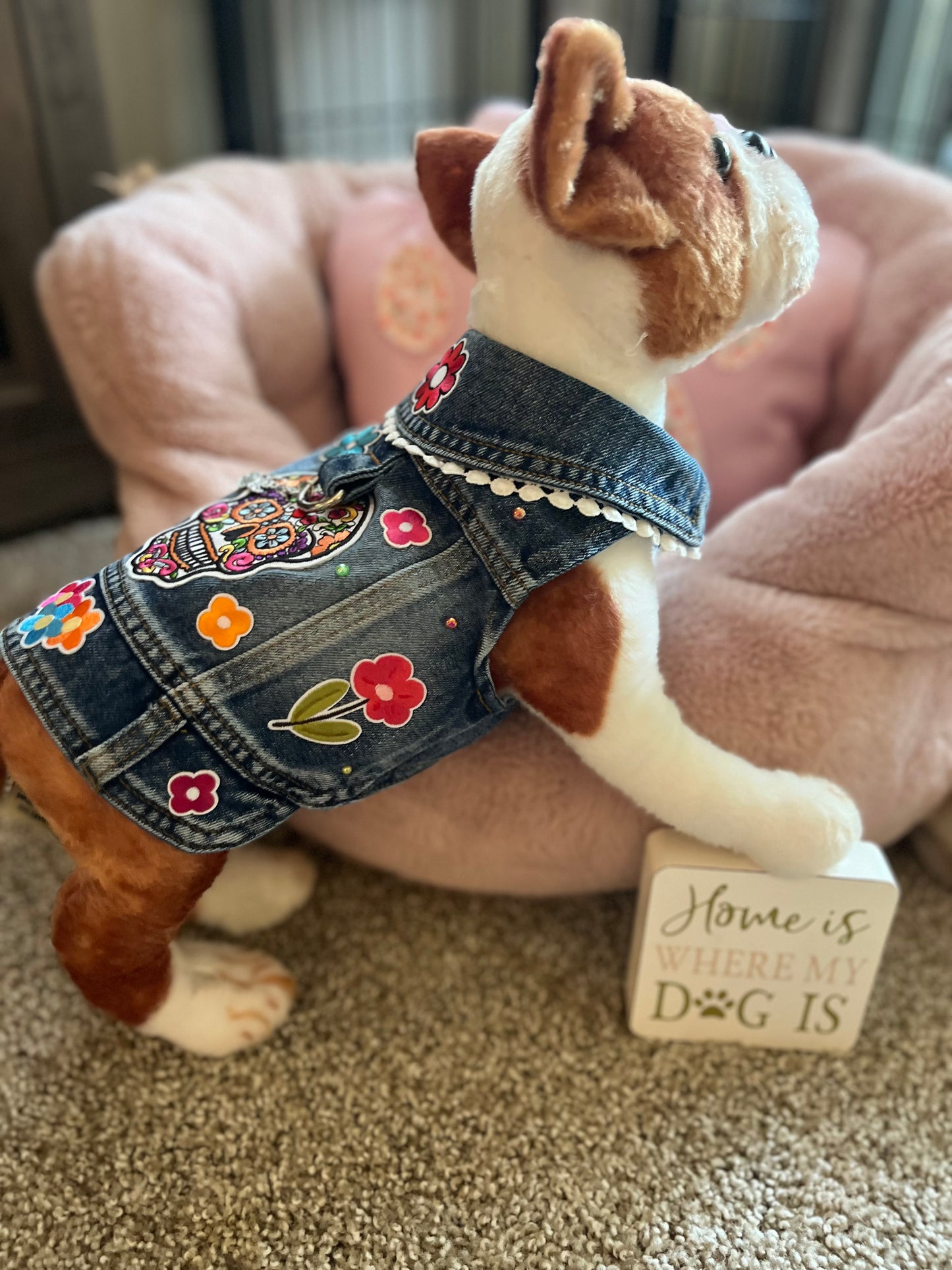 Candy skull - Dog denim vest with patches